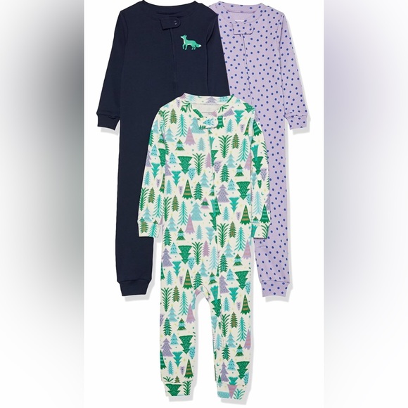 Amazon Essentials Set of 3 Unisex👦🏻👧🏻Holiday🎄Footless Pajama Sz 18M - Picture 1 of 8